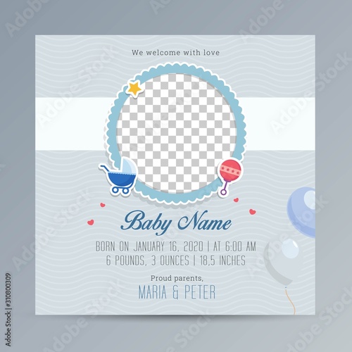Birth Announcement Template design, Newborn baby announcement greeting card