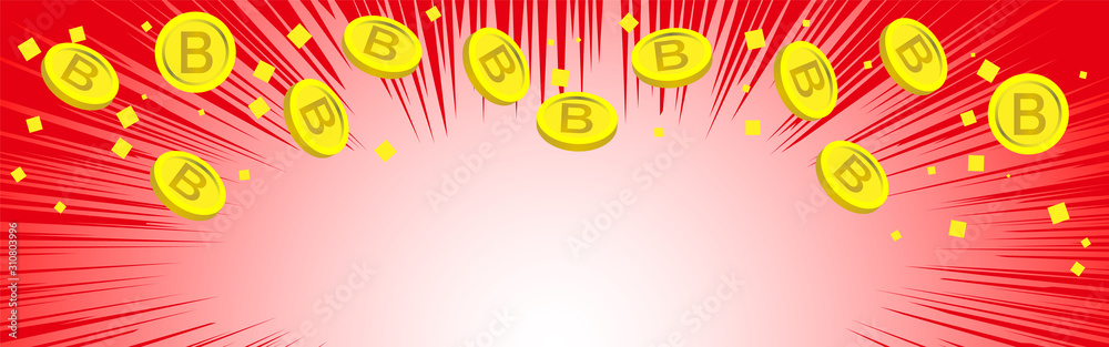 赤背景　ビットコインが舞う背景素材　モバイルバナーサイズ