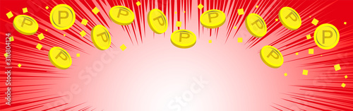 赤背景　ポイントが舞う背景素材　モバイルバナーサイズ