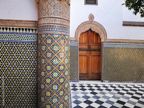 Typical Moroccan tile work zelijj, Dar El Bacha, Marrakech, Morocco