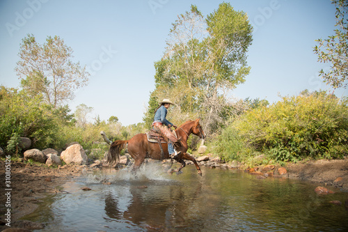 Running Across A creek on Horseback photo