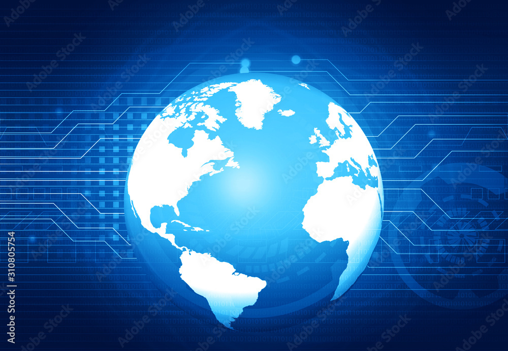 Digital world technology concept. Globe on circuit background. 3d illustration. Digital world technology concept. Globe on circuit background. 3d illustration.