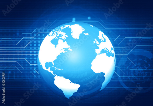 Digital world technology concept. Globe on circuit background. 3d illustration.