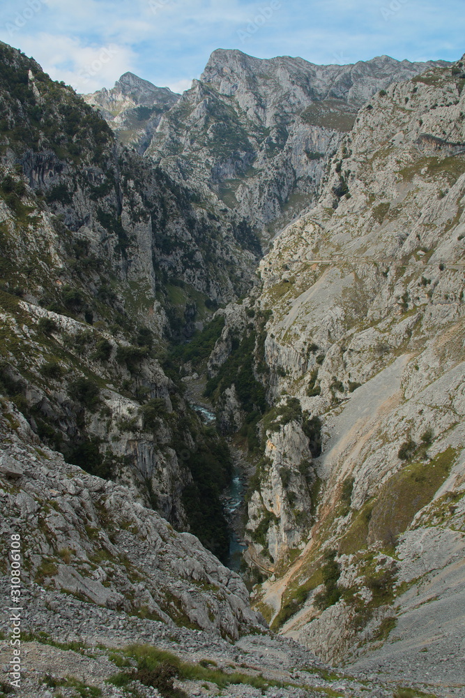 Valley of Rio Cares at hiking track Ruta del Cares from Poncebos to Cain in Picos de Europa in Asturia,Spain,Europe