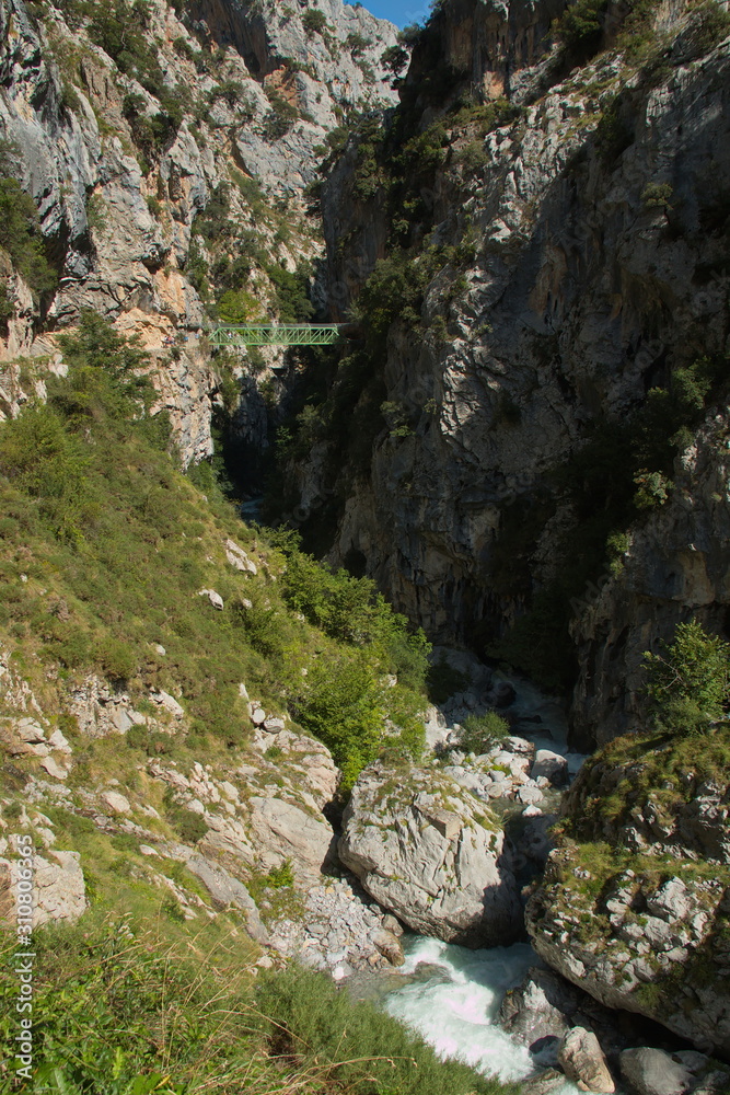 Valley of Rio Cares at hiking track Ruta del Cares from Poncebos to Cain in Picos de Europa in Asturia,Spain,Europe