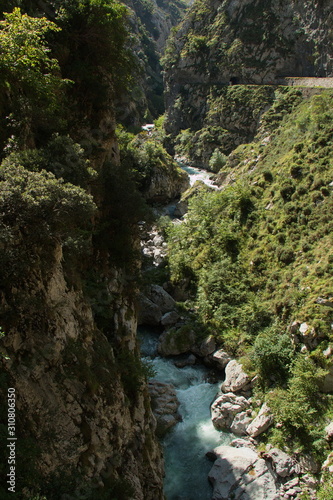 Valley of Rio Cares at hiking track Ruta del Cares from Poncebos to Cain in Picos de Europa in Asturia Spain Europe