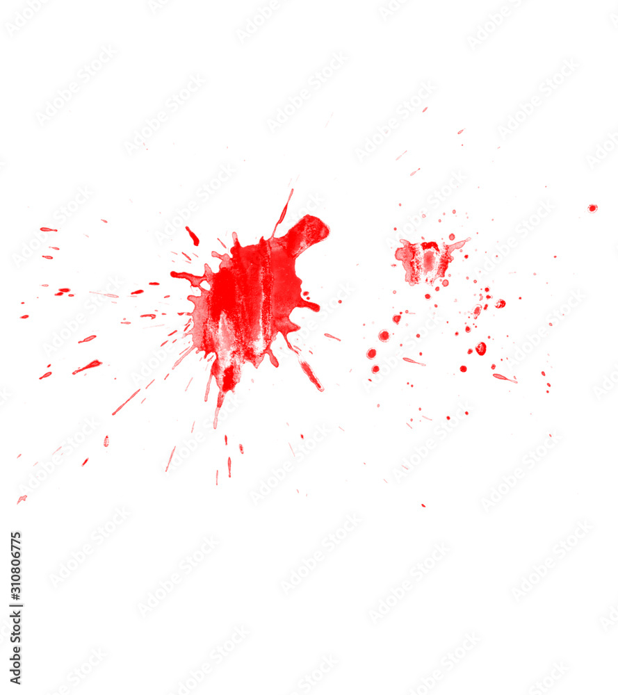Red watercolor splash isolated on white background. Red splatter brush