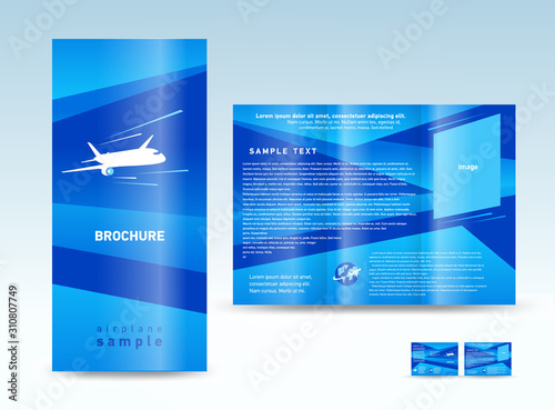 Tri-fold Airplane flight tickets air fly cloud sky blue color background