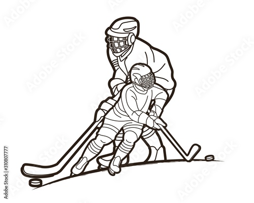 Ice Hockey players action cartoon sport graphic vector