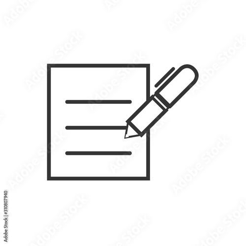 Taking note icon thin line for web and mobile, modern minimalistic flat design. Vector dark grey icon on light grey background