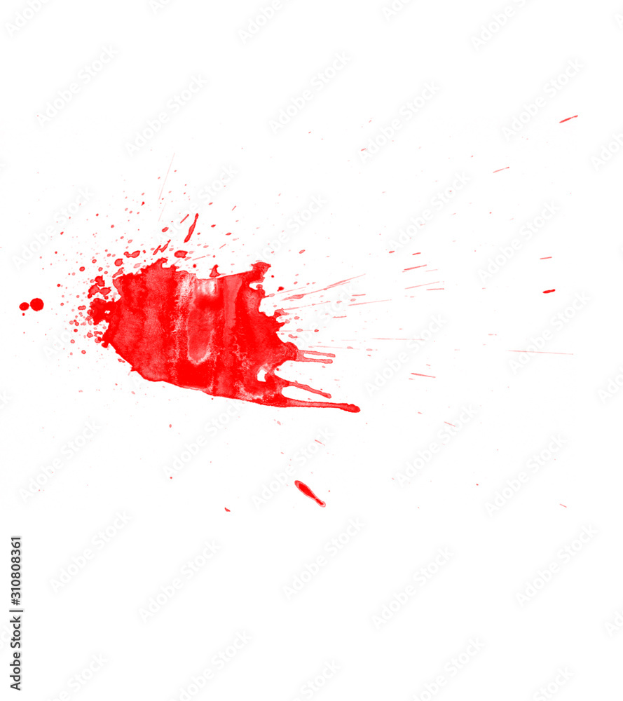 Illustration of a red watercolor splatter isolated on white. Red brush background