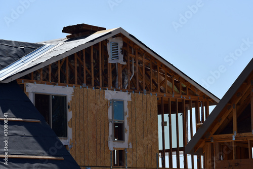 Second story of house still being framed