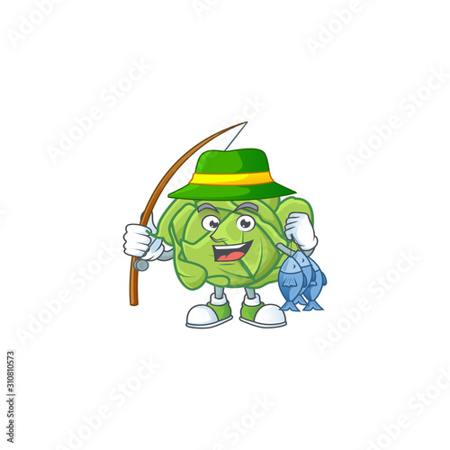 Cheerful face Fishing cabbage mascot design style