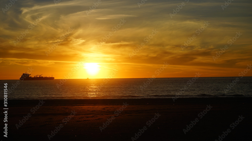 Santa Monica, Schiff, Sonnenuntergang, Meer, Himmel