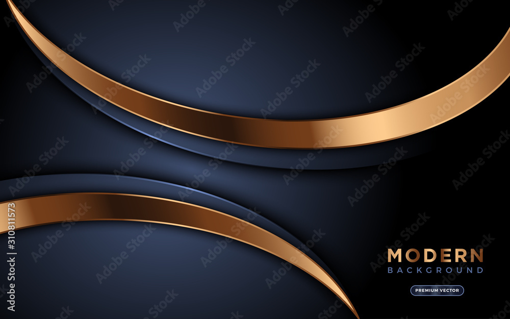 Fototapeta premium Luxury premium dark abstract background with golden lines. Overlap textured layer design.