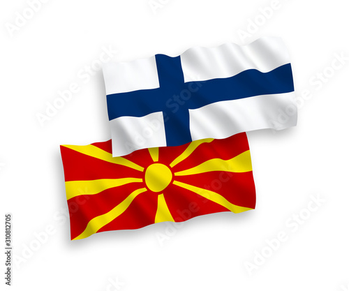 Flags of Finland and North Macedonia on a white background