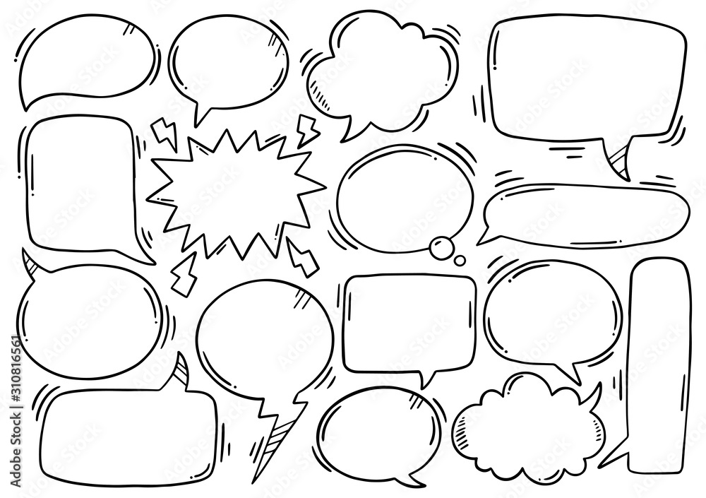 hand drawn background Set of cute speech bubble in doodle style Stock ...