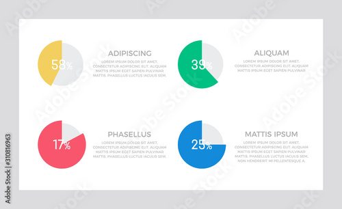 Set of green and blue, yellow, red elements for infographic presentation slides with charts, graphs, steps, circles, number options.