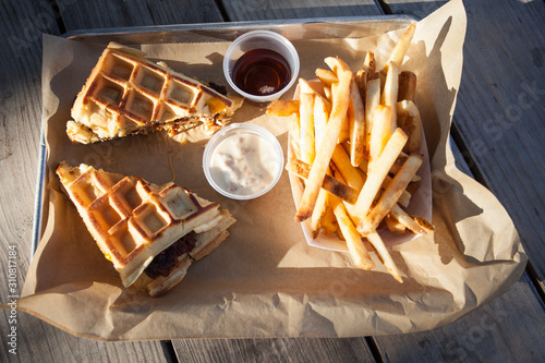 waffle chicen sandwich   photo