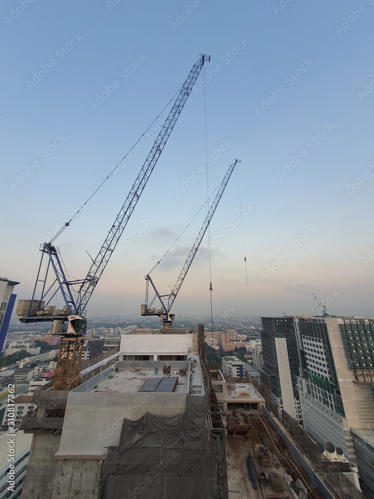 Fototapeta premium Cranes on construction site.