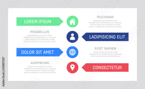 Set of green, dark blue and red elements for infographic presentation slides with charts, graphs, arrows