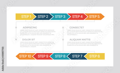 Set of turquoise and dark blue, red, yellow, orange elements for infographic presentation slides with timeline, steps, arrows