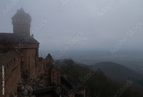 View to the tower of the castle called Haut-Koenigsburg in france photo