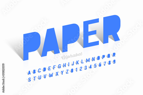 Paper cut font, alphabet letters and numbers