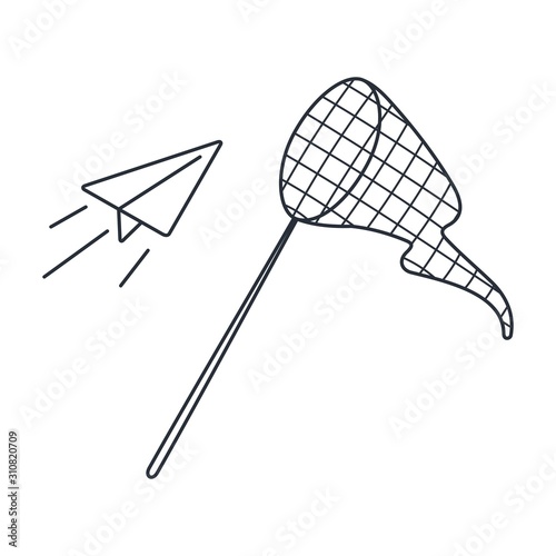 Paper plane. Trap. Intercept the news. Vector linear icon on a white background.