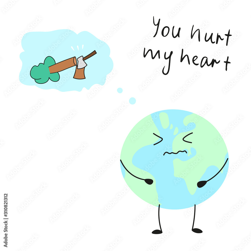 save the planet concept art, deforestation problem, clearcutting, cartoon drawing earth planet character with slogan, editable vector illustration Stock Vector | Adobe Stock save the planet concept art, deforestation problem, clearcutting, cartoon drawing earth planet character with slogan, editable vector illustration Stock Vector | Adobe Stock