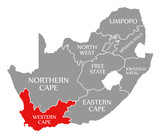 Western Cape red highlighted in map of South Africa