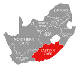 Eastern Cape red highlighted in map of South Africa
