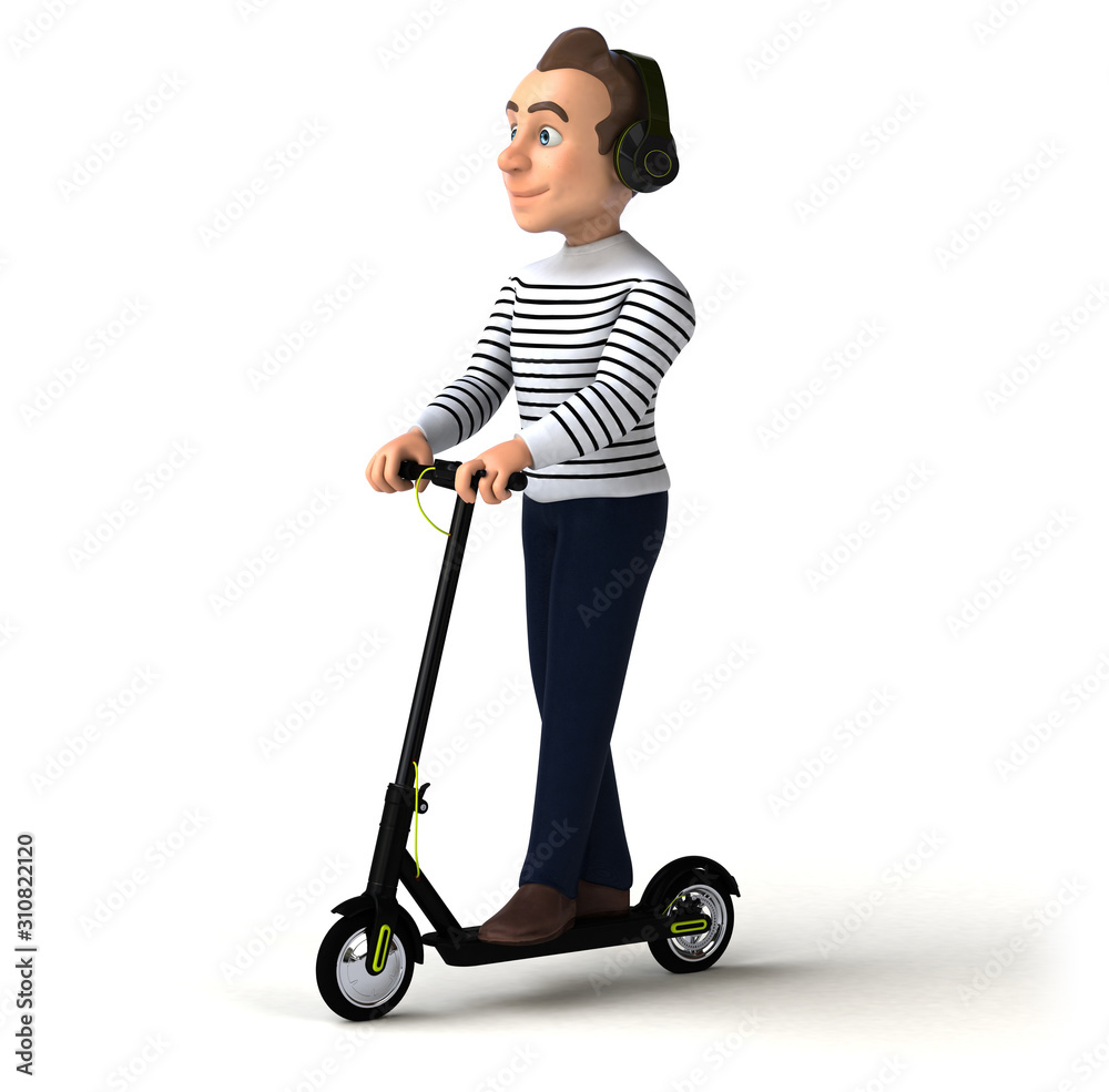 Fun cartoon character on an electric scooter Fun cartoon character on an electric scooter