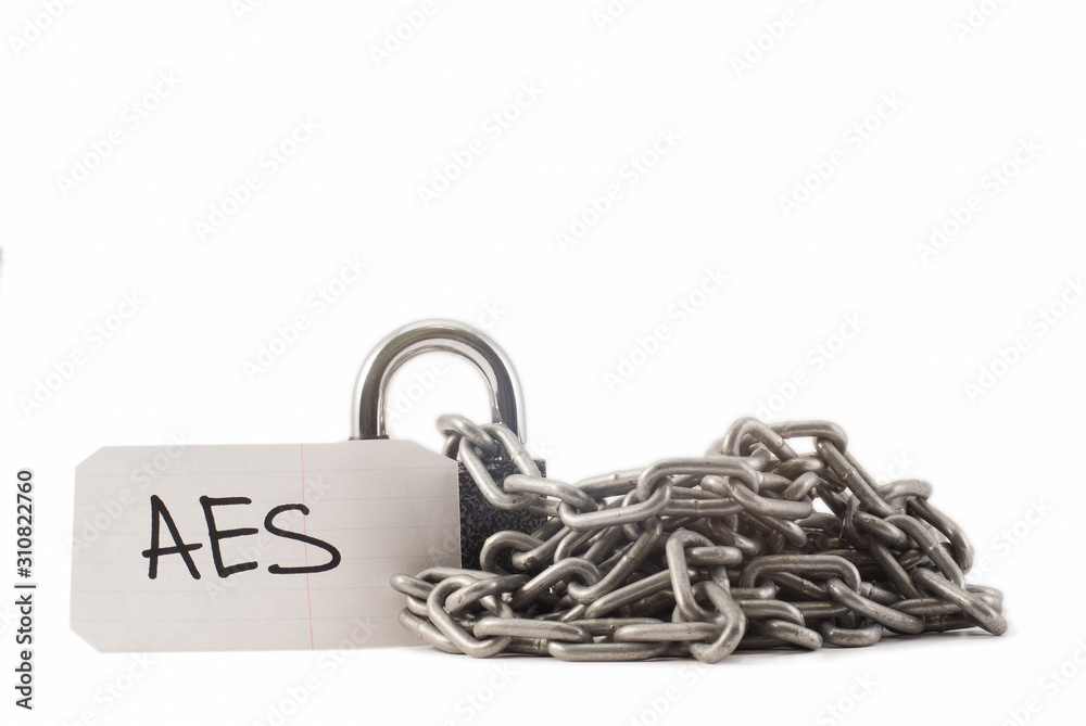 padlock on a white background. The lock is locked. The chain is metal. padlock on a white background. The lock is locked. The chain is metal.