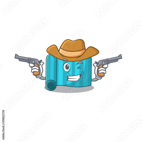 Yoga mattress Scroll mascot performed as a Cowboy with guns