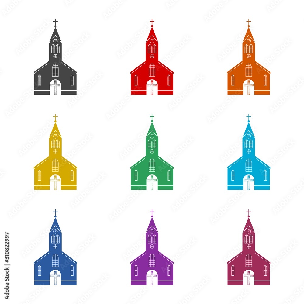 Church color icon set isolated on white background