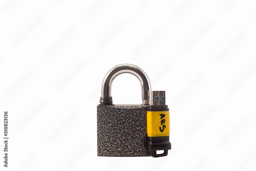Metal lock, hard drive and flash drive. Security. Metal lock, hard drive and flash drive. Security.