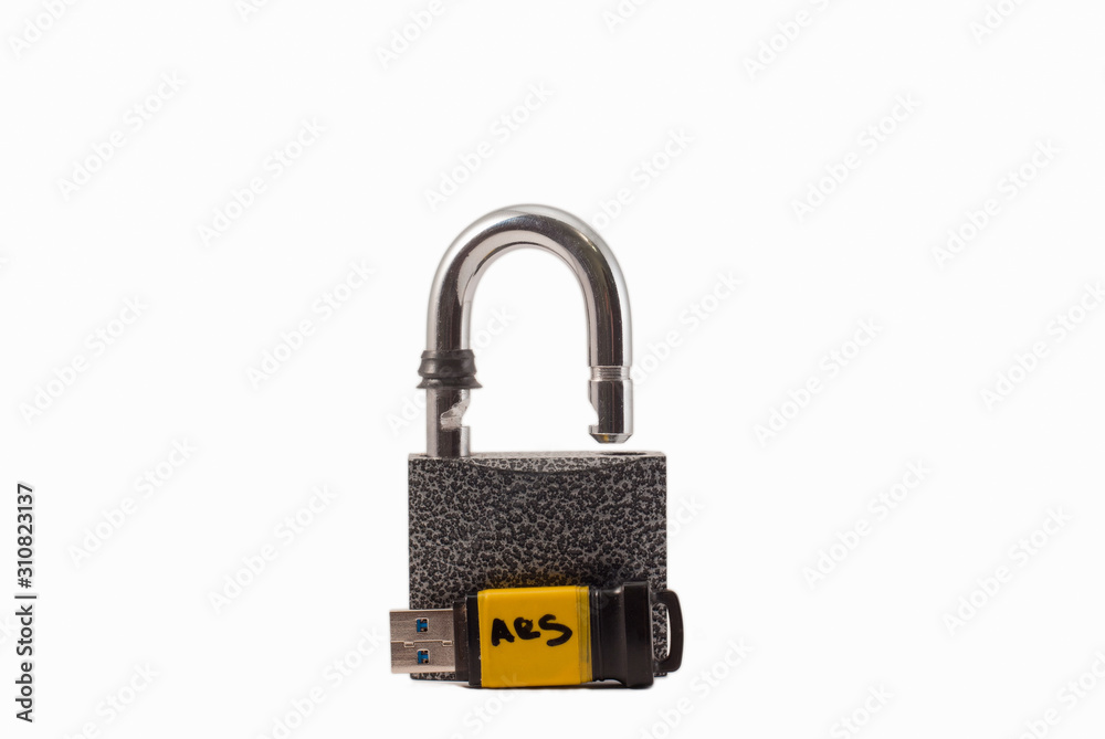 Metal lock, hard drive and flash drive. Security. Metal lock, hard drive and flash drive. Security.