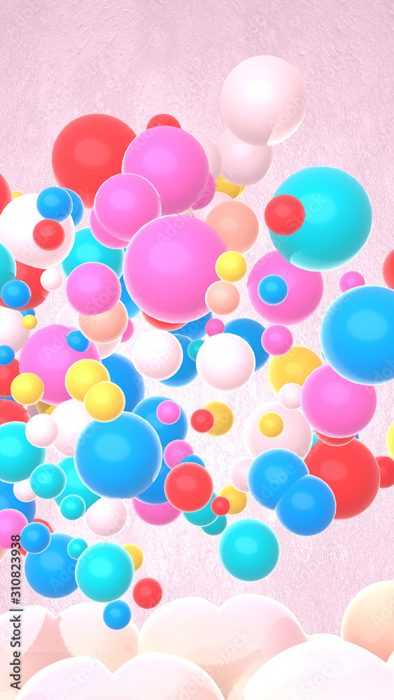 3d render colorful balls in the sky. (Vertical)