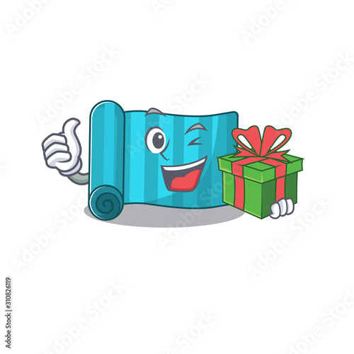 happy face yoga mattress Scroll character with gift box