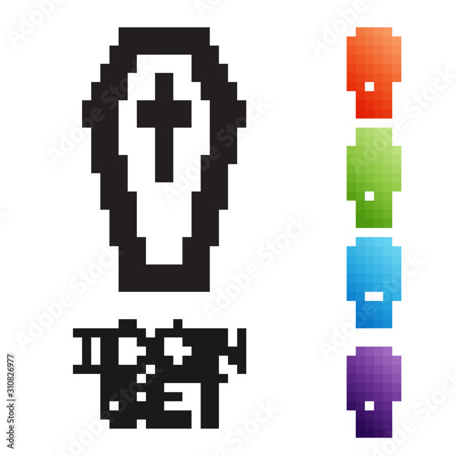 Black line Coffin with christian cross icon isolated on white background. Happy Halloween party. Set icons colorful. Vector Illustration