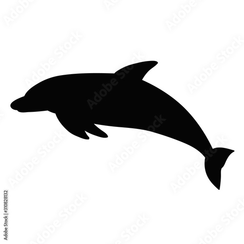 vector, isolated, silhouette of a dolphin is swimming, one