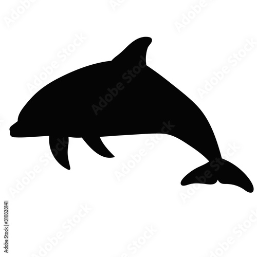 vector  isolated  silhouette of a dolphin is swimming  one