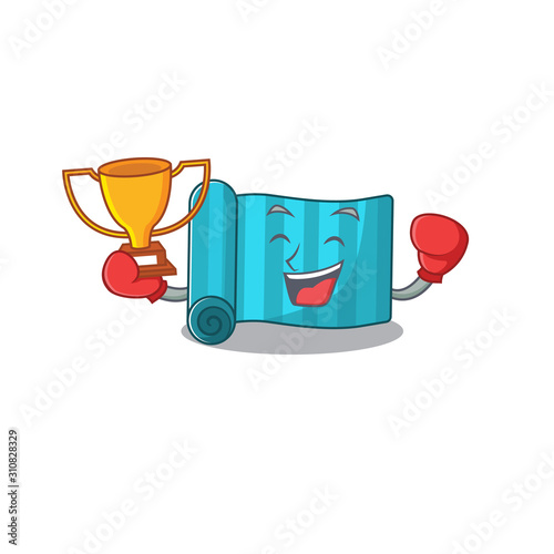 Super cool Boxing winner yoga mattress Scroll in mascot cartoon design