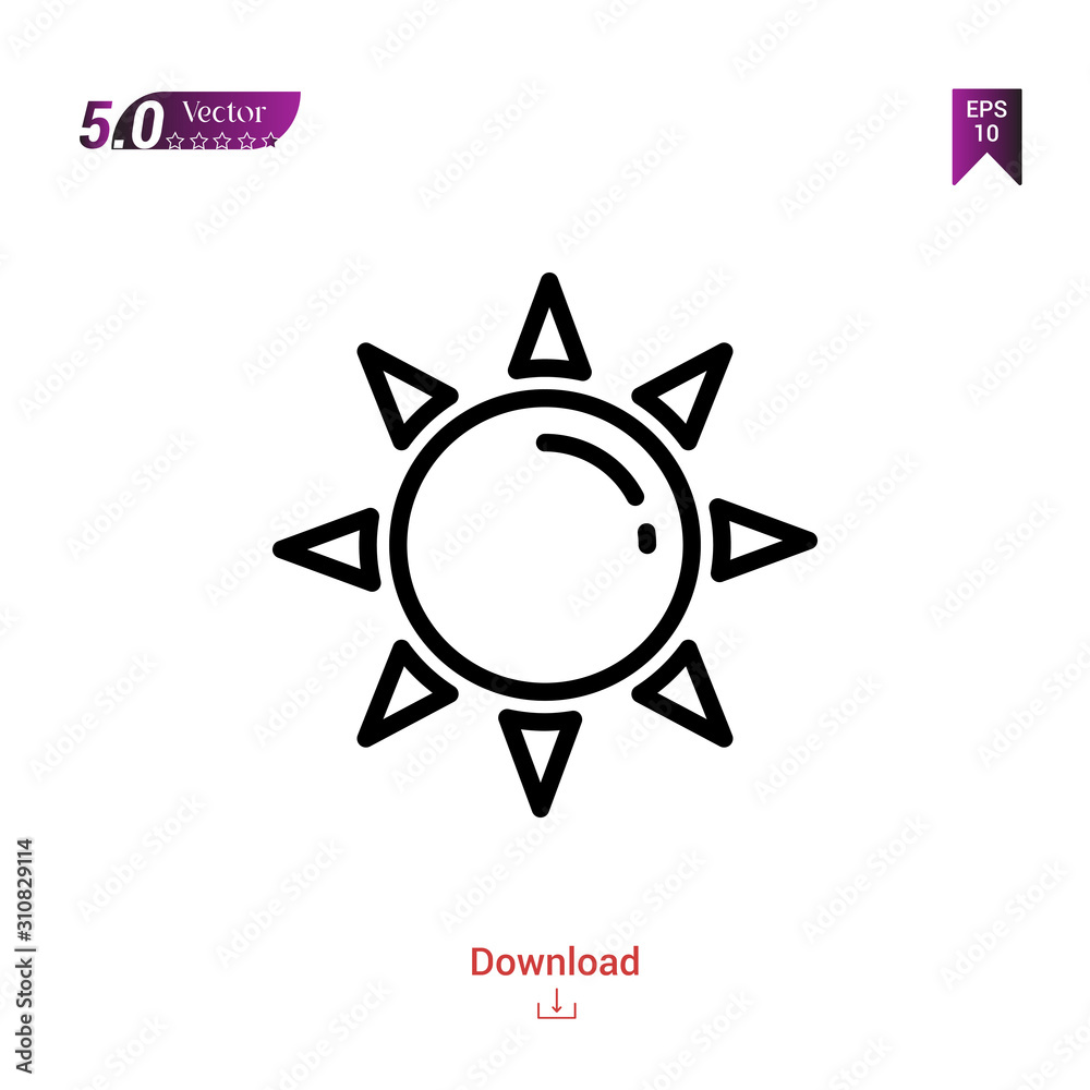 Outline sun icon. sun icon vector isolated on white background. Graphic design, material-design,weather icons mobile application, logo, user interface. EPS 10 format vector Outline sun icon. sun icon vector isolated on white background. Graphic design, material-design,weather icons mobile application, logo, user interface. EPS 10 format vector