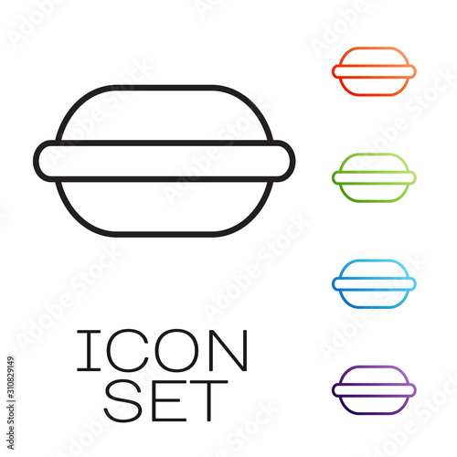 Black line Macaron cookie icon isolated on white background. Macaroon sweet bakery. Set icons colorful. Vector Illustration