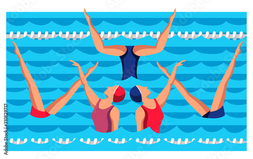 Woman athlete on synchronized swimming performance