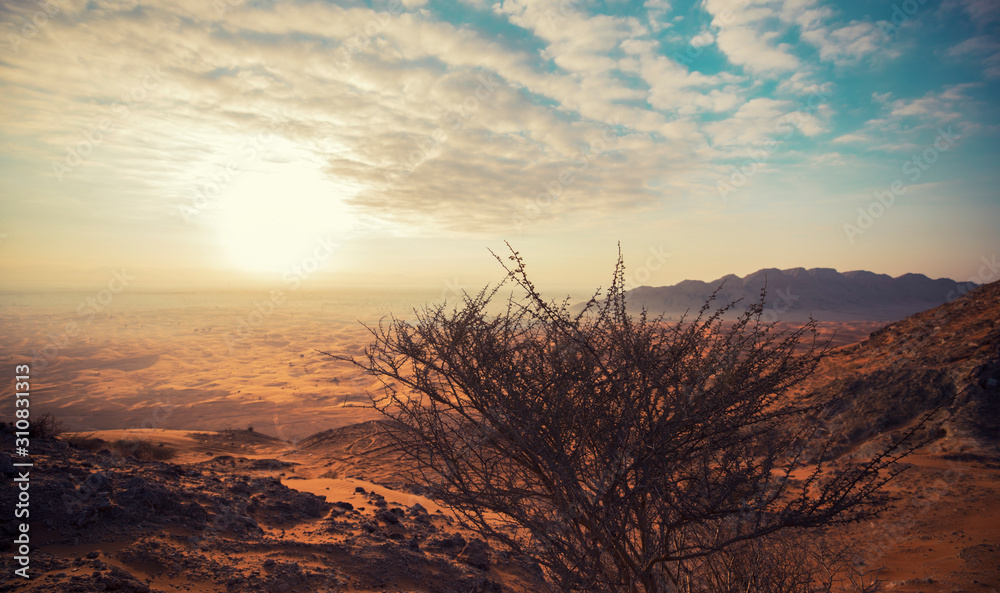 Desert Mountain Sunrise - mountains are silhouetted in this dramatic, Hatta - Dubai sunrise. 