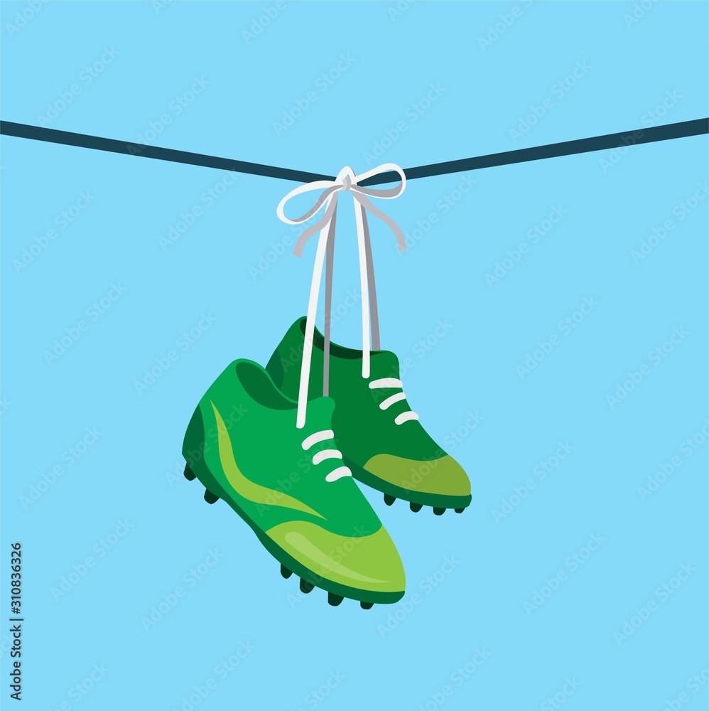 Vecteur Stock hanging football shoes on wire, shoefiti, symbol of  retirement soccer player | Adobe Stock