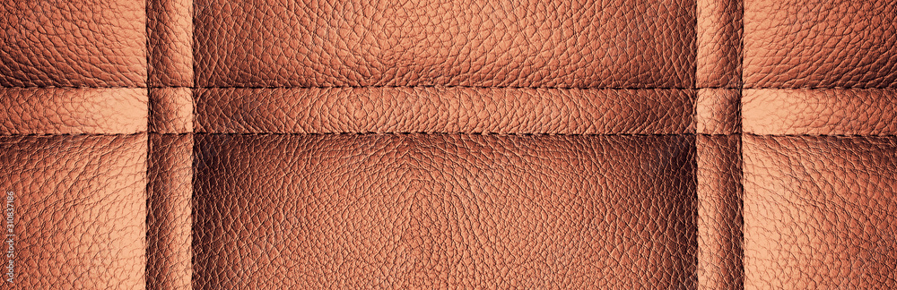 Brown leather with lines and embroidery background texture. Panorama. Large format. Banner. Brown leather with lines and embroidery background texture. Panorama. Large format. Banner.